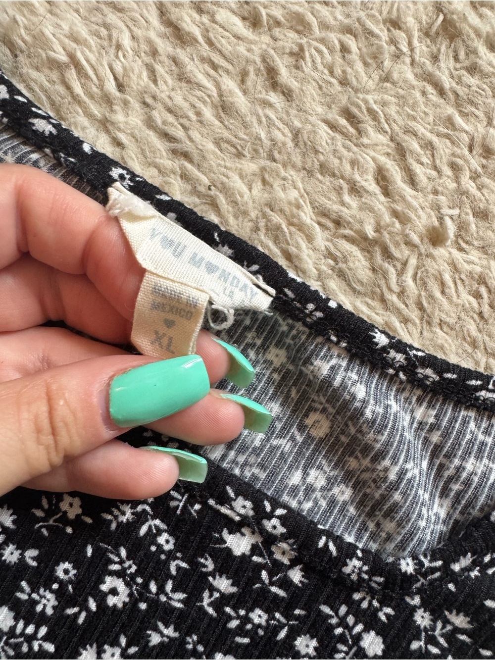 See You Monday Y2K Black Mini Dress with White Floral Print - Picture 3 of 7